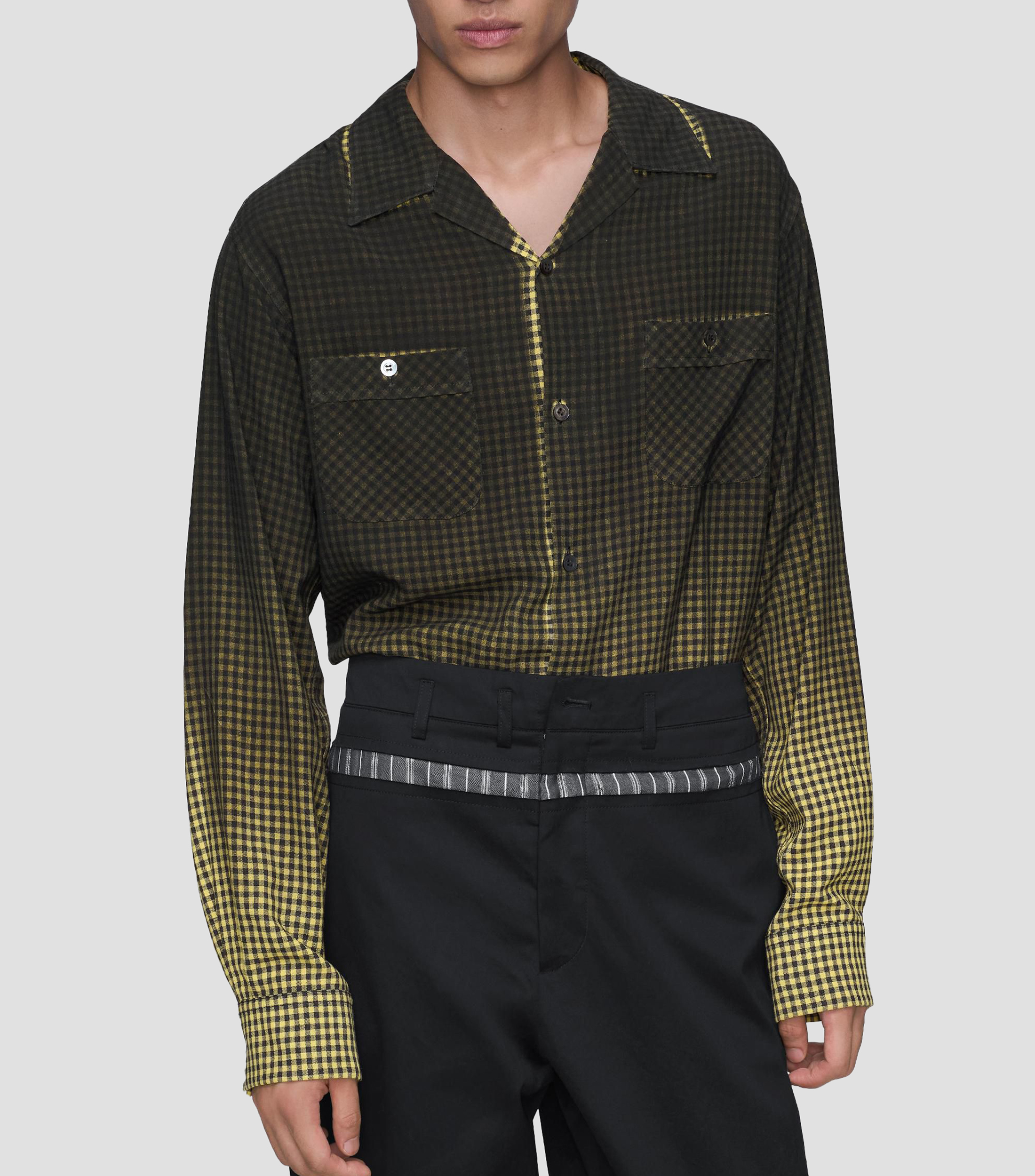 Camisa a cuadros degradada de manga larga Hombre